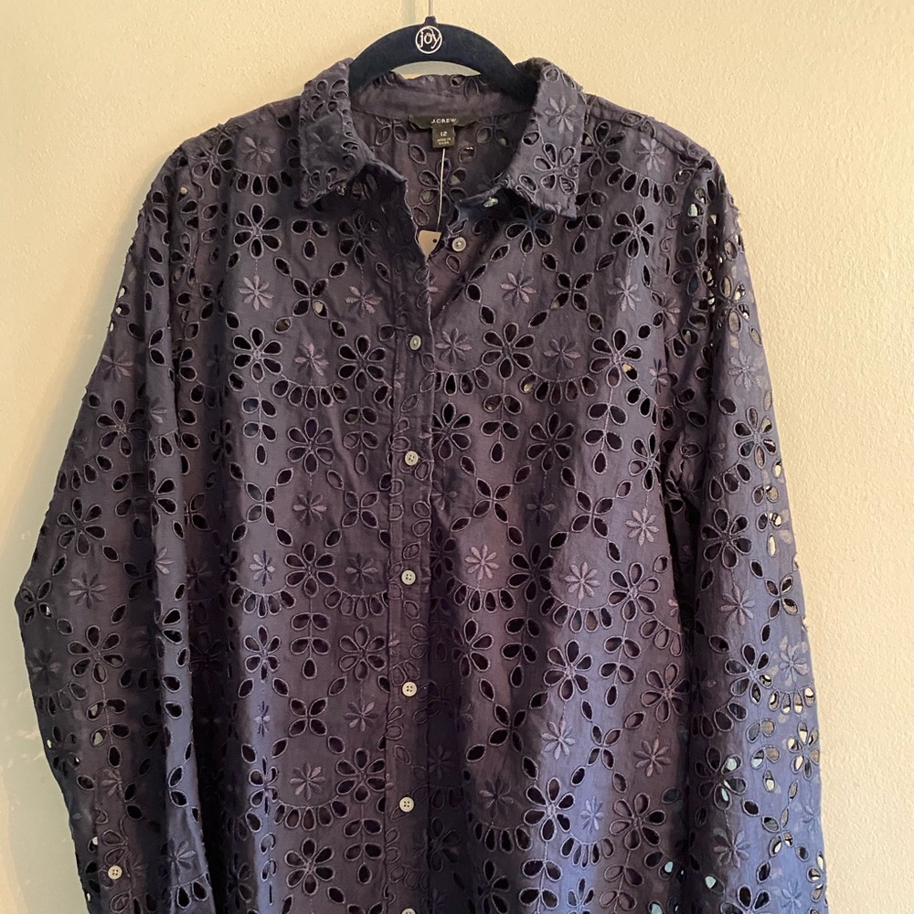 NWT J. Crew Navy Top w/ embroidered eyelet - 12
